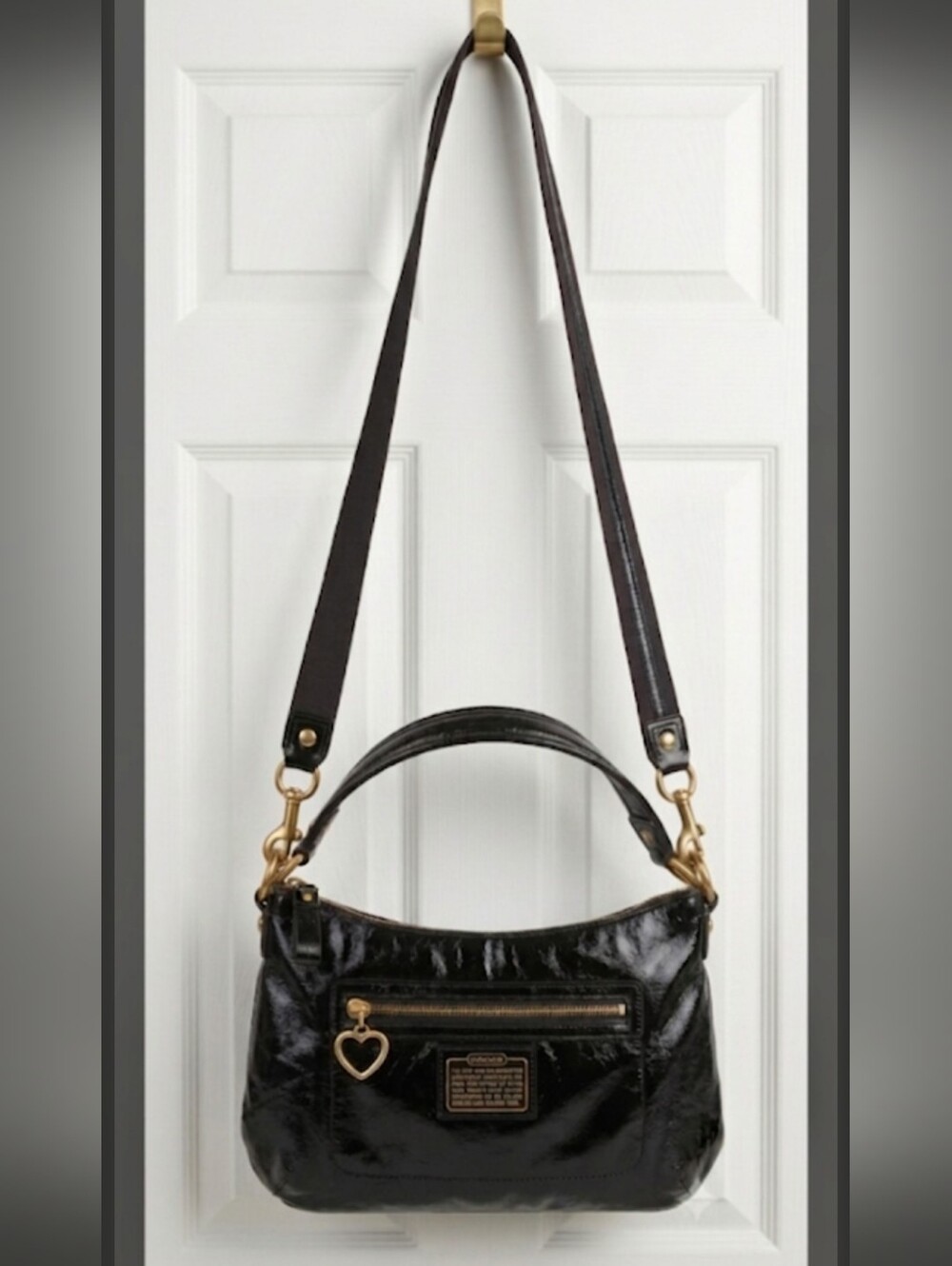 Coach Poppy Daisy Liquid Patent Leather Bag with Gold Hardware